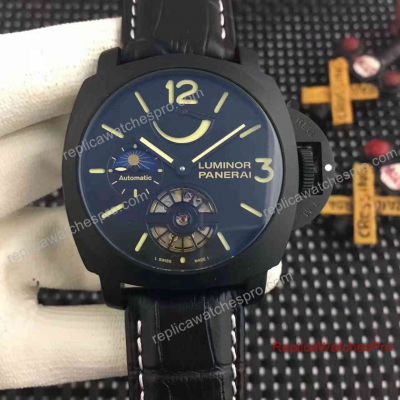 Panerai Power Reserve Moonphase Tourbillon Replica Watch 45mm Black PVD Leather